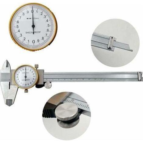 Cadran Étriers 0-150mm 0.02mm Haute Précision Industrie Acier inoxydable Vernier Caliper Pied à coulisse à cadran Outil de mesure métrique antichoc-Chrom (1/5)