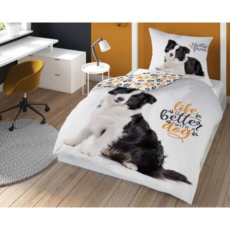 Lenzuolo in cotone 160x200 cane 3862 A federa 70x80 pannello 92 (1/4)