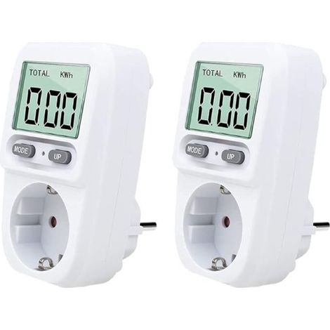 Wattmetro a spina (2 pezzi), misuratore di potenza portatile intelligente con display LCD, protezione da sovraccarico, potenza massima 3680 W, per uso domestico.