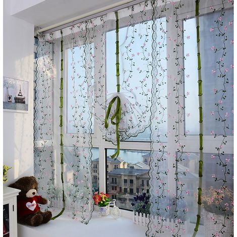 Besticktes Raffrollo, klassischer Voile mit Blumenmuster, elegantes besticktes Raffrollo für Schlafzimmer oder Balkon, 1 m hoch