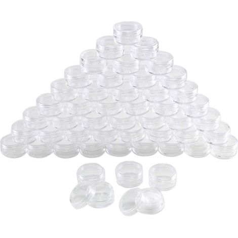 50Pcs Mini Pots Cosmétiques Vide 5ml/5g de Voyage Contenant Cosmétique Plastique Petite Boîte Ronde Transparente avec Couvercle pour Crème Lotion Poudre Echantillon Petit Boucle d'oreille
