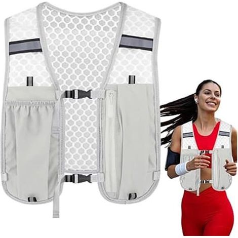 gilet de course, sac à dos de course, gilet de course avec poche à eau, porte-gobelet pour gilet de course, gilet de marathon, gris, nylon, 40 x 30 cm (1/5)