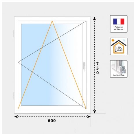 Fenêtre 1 vantail oscillo-battant PVC blanc H750 mm