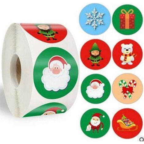 Adesivi natalizi, ideali per decorare i regali di Natale, etichette rotonde di carta per buste, confezioni regalo, pasticceria, scrapbooking, decorazioni, 500 pezzi (1/5)