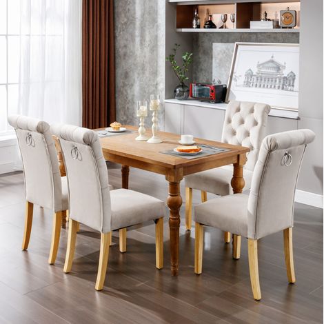 Conjunto 4 sillas comedor terciopelo beige OKMYHOME (1/5)