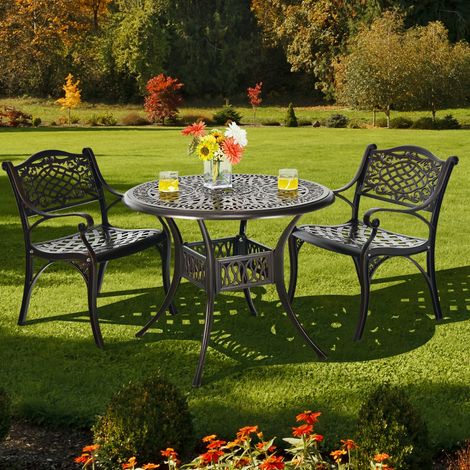 Table de Patio de 91cm en Aluminium Moulé avec Trou pour Parasol de 5 cm Table Résistante aux Intempéries avec Pieds Réglables Noir (1/3)