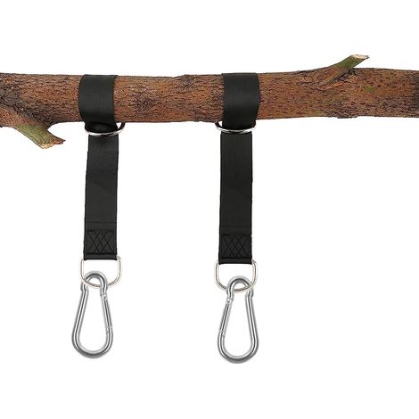 Sangles de suspension pour hamac - 1 paire de sangles renforcées avec mousquetons et anneaux en D, accessoires extérieurs pour arbres, camping, fitness et jardin (25 cm). (1/5)