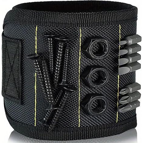 Magnetisches Werkzeugarmband mit 10 starken Magneten zur Aufbewahrung von Schrauben, Nägeln, Bolzen, Bohrern und Befestigungsmaterial. Ideales Geschenk für Väter und Elektriker – Schwarz. (1/5)