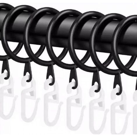 Lot de 100 anneaux de rideau ronds en plastique silencieux avec 100 crochets, anneau de tringle à rideau noir de diamètre intérieur 30 mm, adapté à la tringle à rideau de douche de fenêtre (1/5)