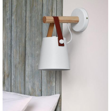 E27 Monobloc Wandleuchte aus Eisen und Holz, moderne Pendelleuchte für Schlaf- und Wohnzimmer – Weiß (1/5)