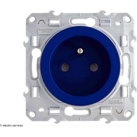 Schneider Electric – Prise de courant 2P+T – Finition cobalt – 250V 16A – Pour installation intérieure – Coque de protection incluse