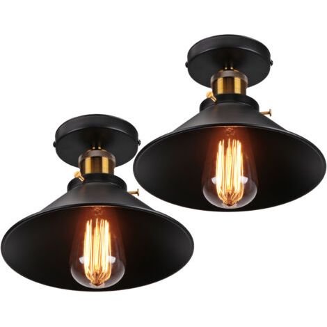 royaluxe- 2PCS 22CM Luminaire Plafonnier Rétro En Métal Lampe De Plafond Industriel De Style Noir Plafonnier Vintage Pour Intérieur, Bar Et Club (1/5)