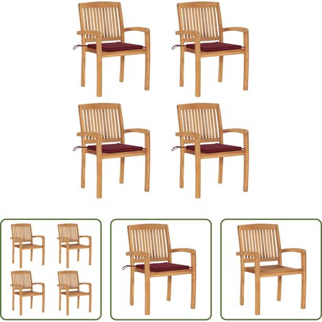 Teakholz -  Stapelbare Gartenstühle mit Kissen 4 Stk. Massivholz Teak (1/5)