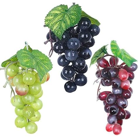 3 grappes de raisin artificiel de différentes couleurs, raisins en gomme pour la décoration (1/5)