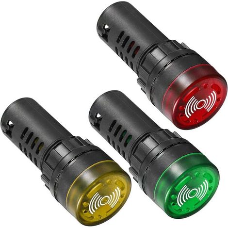 Voyant lumineux 3 pièces avec avertisseur sonore, 220 V CA, montage sur panneau 22 mm, alarme clignotante pour panneaux de commande électriques, CVC, projets de bricolage (rouge-jaune-vert) (1/4)