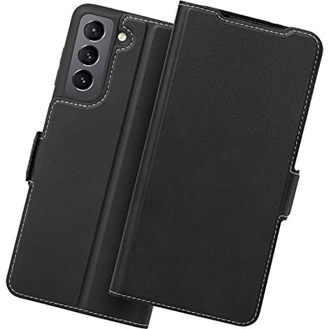 Funda tipo libro para Samsung Galaxy S21 FE 5G, color negro, de piel sintética (SM-G990B)