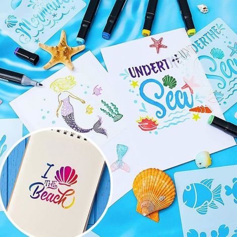 Pochoir Mer - 20 Pièces Animaux Marins en PET - Pour Peinture sur Toile Mur Papier Tissu - Réutilisable et Flexible (1/5)