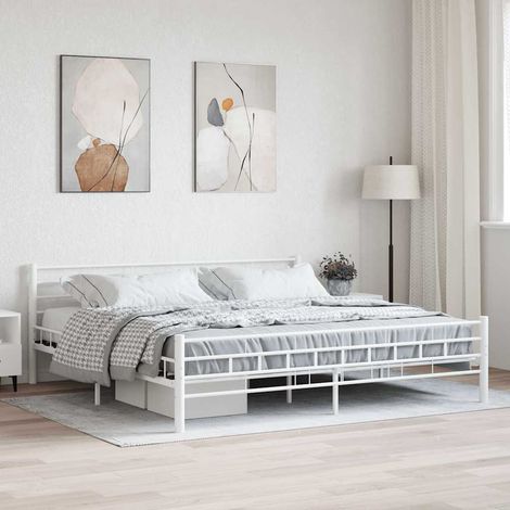 Cadre de lit métal blanc avec sommier à lattes, pour matelas 200 x 200 cm - PANGIVO (1/5)