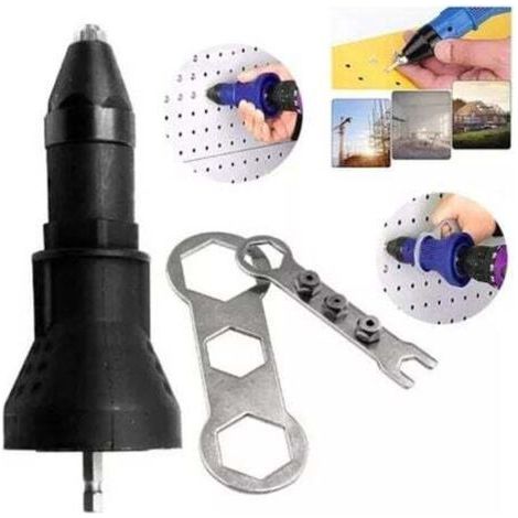 Adaptateur pour perceuse à riveter électrique, utilisation simple, haute efficacité, pince à 3 mâchoires, acier au carbone, boîtier en plastique, léger, format compact (noir) (1/5)