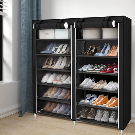 Aqrau Armoire à Chaussures, Étagère à Chaussures Tissu, 7 Couches, Meuble de Rangement avec Housse de Protection, Meuble à Chaussures avec Zip, Noir 120x30x110cm (1/5)