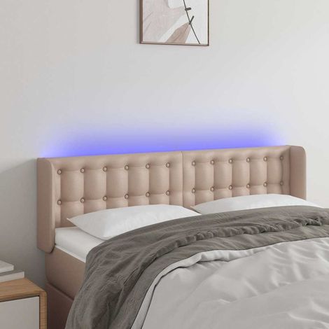 vidaXL Cabecero con LED cuero sintético capuchino 147x16x78/88 cm (1/5)