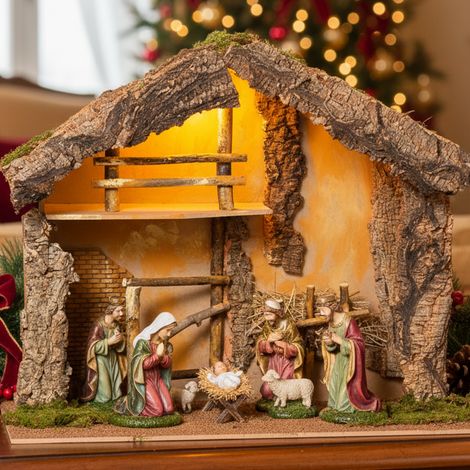 Casetta grande per presepe, ambientazione per natività, decorazione di larghezza 76 cm (1/4)