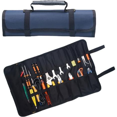 Sac à outils enroulable à 14 poches, en tissu Oxford, sac à outils d'électricien, organisateur étanche 58 x 35 cm pour charpentiers et plombiers (bleu) (1/5)