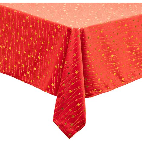 Nappe de Fêtes en velours Rouge motif étoiles dorées 140 x 360 cm - Feeric Christmas (1/2)
