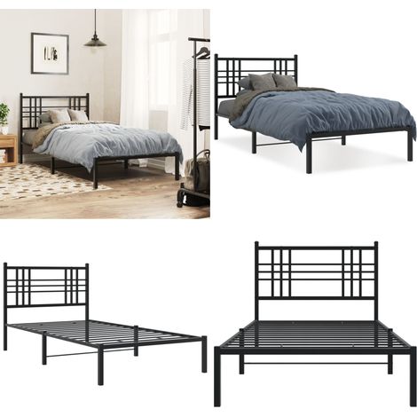 Cadre de lit métal sans matelas avec tête de lit noir 90x190 cm - Cadre De Lit - Lit Double - Lit Metal - Lit Moderne - Literie - Home & Living