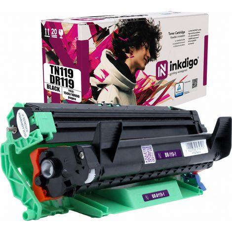 Tambour et toner Inkdigo TN119 DR119 compatibles avec les imprimantes Brother DCP-L1630W et HL-L1230W. Certificat TÜV. (1/5)