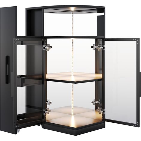 Vitrina de cristal extraíble 64×42×112 cm con LED multicolor y mueble lateral negro MODENUIT (1/5)