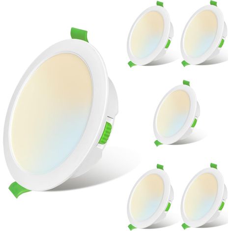 Spots LED Encastrés Ultra-Plats, à 3 couleurs réglables (3000K/4000K/6000K) 7W 600LM IP44 Étanche pour Salle de Bain, Cuisine, Salon Pack de 6 (1/5)