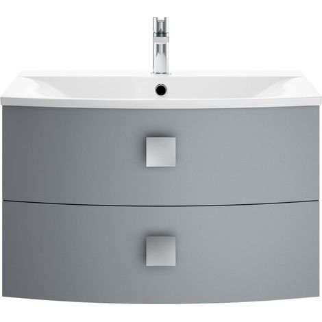 Gentleshaw Contemporary 2 Drawer Wall Hung Vanity Unit with Curved Basin, Dove Grey, 700mm
