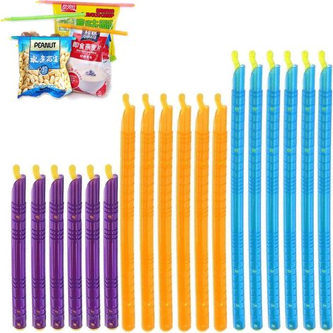 Clip Fermeture Sachet Pince Sachet Alimentaire Bâtons de Scellement de Sac 18 Pcs Clips D'étanchéité Alimentaire en Plastique, Résistant à L'Humidité, pour Stocker de La Nourriture, des Collations (1/5)