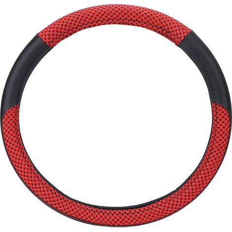 15-Zoll-Autolenkradbezug, Kunstleder, Eisseide, rutschfest, universell, elegant, für mittelgroße Lenkräder, Schwarz (rot). (1/5)