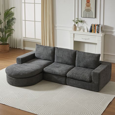 Canapé d'angle réversible en chenille gris 250 x 160 x 80 cm HAVRYA (1/5)