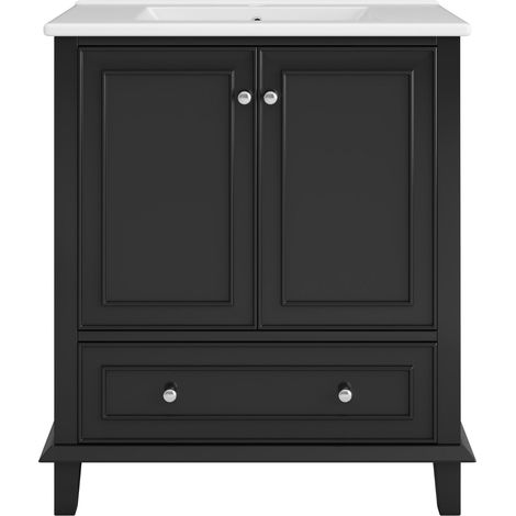 Mueble de baño negro independiente con lavabo cerámico integrado, MDF, 76 x 46 x 87 cm, MODENUIT (1/5)