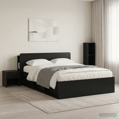 vidaXL Cabinet de Tête de Lit avec stockage Noir Bois d'ingénierie (1/5)