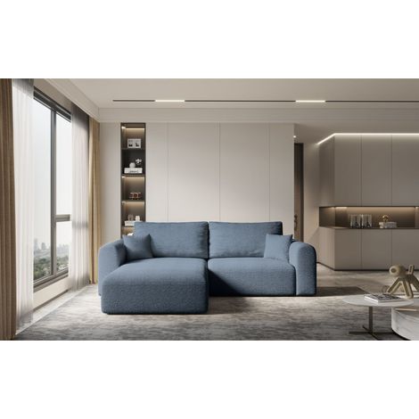 Ecksofa Sofa FLAVIO mit Schlaffunktion Stoff Abriamo Petrol Ottomane Links (1/3)