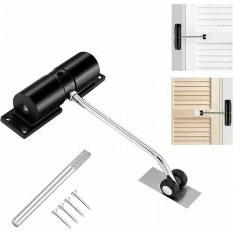 2 Pack Automatic Door Closer, Adjustable Spring Door Closer for Doors up to 30kg, Groom Door Closer with Adjustment Rod, Mounting Plate and Screws for Home Office, Black (1/4)