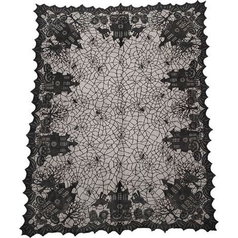 Mantel rectangular de encaje (135 x 175 cm) con estampado de fantasmas y calabazas, ideal para la decoración de mesas de Halloween, fiestas y como decoración del hogar. (1/5)
