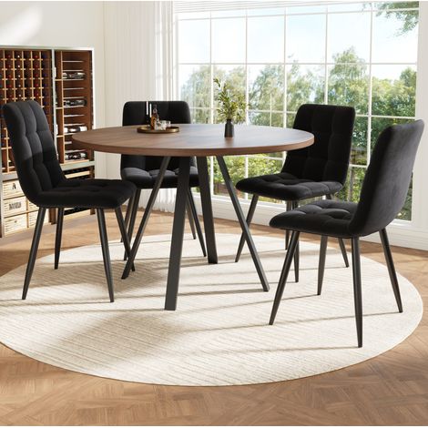 Mesa comedor redonda para 4 con sillas de terciopelo OKMYHOME (1/5)