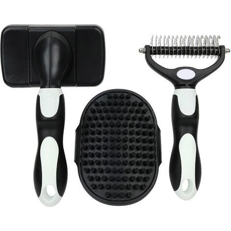 【BQ】Kit de toilettage pour chien 3 pièces : brosse anti-mue, brosse carde, brosse de bain et peigne pour accessoires pour animaux (1/5)
