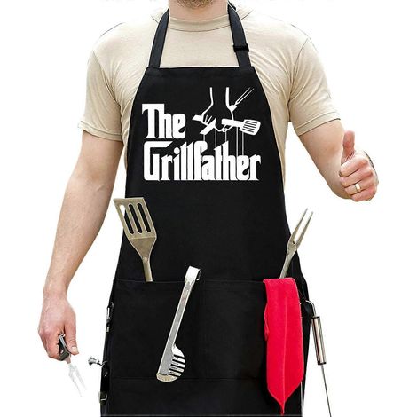 Tablier de barbecue homme taille unique XL en polycoton avec 2 poches idéal pour papa amateur de barbecue et cuisine (1/5)