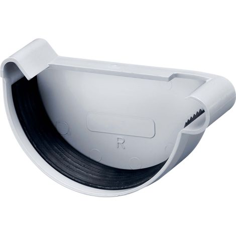 INEFA Dachrinnen Endstück halbrund, PVC Dachrinnenzubehör, einfache Steckmontage, Made in Germany - NW125 / 125mm, rechts Grau