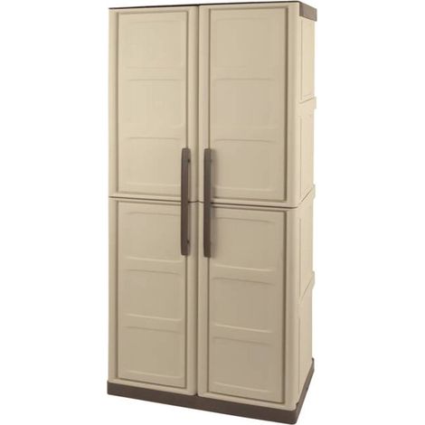 Dmora Armadio multiuso da esterno o interno, Mobile a 2 ante e 3 ripiani in polipropilene, 100% Made in Italy, cm 70x39h165, colore Beige, con imballo rinforzato