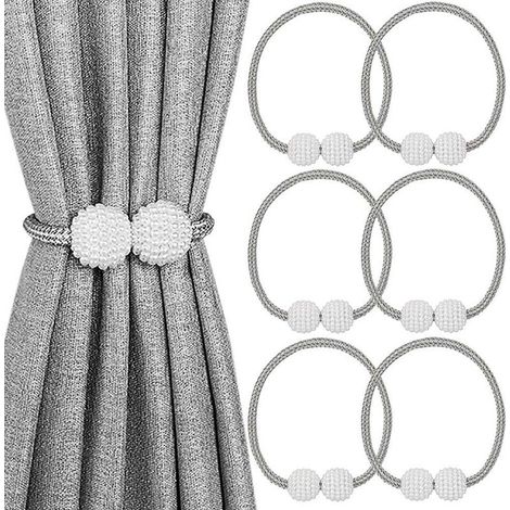 Set mit 6 dekorativen magnetischen Gardinenhaltern für Fenster (grau)