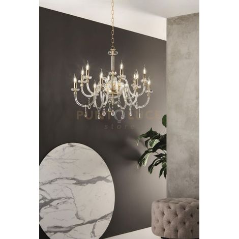 LAMPADARIO DIDO 12 LUCI CRISTALLO E ORO ATTACCO E14 D.83CM