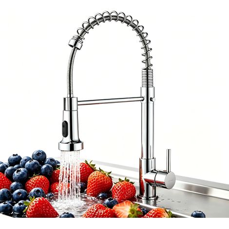 Robinet de cuisine, mitigeur de haute pression avec douchette extractible, robinet mélangeur pour deux types de jets (1/5)