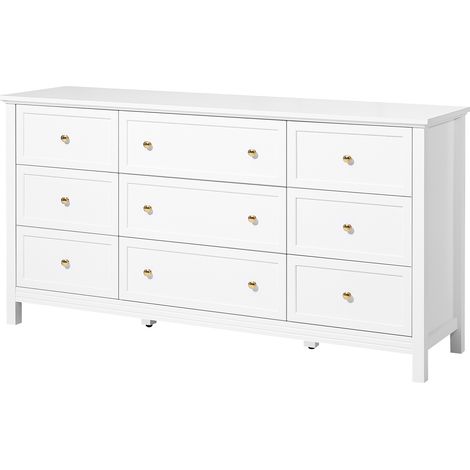 Mophorn Cómoda de 9 cajones de madera 39,9 x 149,9 x 78,7 cm con sistema deslizante y antivuelco, diseño retro minimalista ideal para TV, sala de estar, pasillo y entrada, color blanco